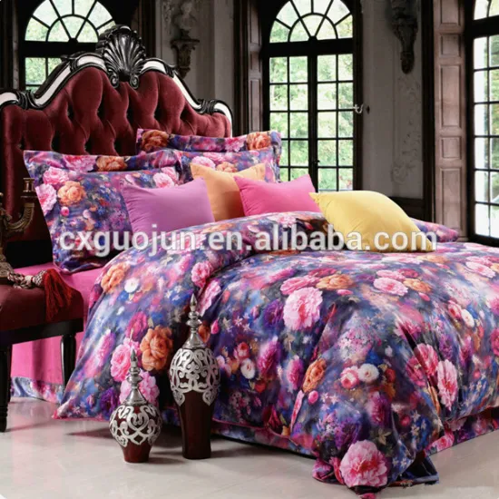 pretty polyester transfer printing satin fabric for hometextile