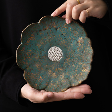 Evergreen glasieren Sie Gold und Silber Lotus Platte Keramik -Tee -Tablett