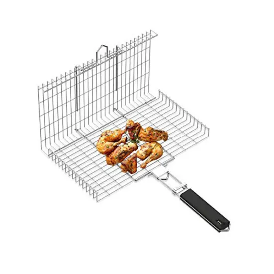 Outdoor Cooking Tool grilling bbq grill net basket large with handle stainless steel BBQ Grill Basket