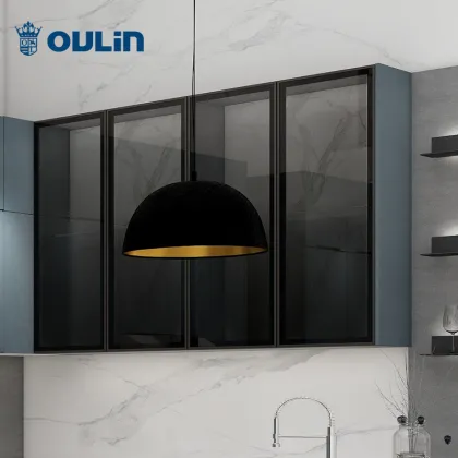 Blue Minimalist Style Home Modular Kitchen Cabinet Kitchen Modern Flat Edge / Eased Edge Apartment Oulin