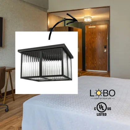 UL Listed Clear Glass Shade Matte Black Finish Ceiling Light for Four Points by Sheraton Hotels