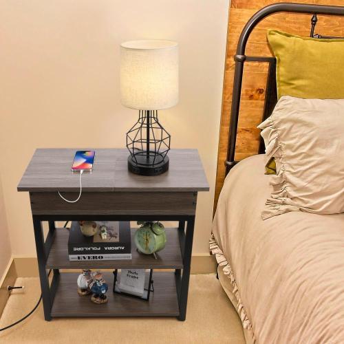 Multifunctional Bedside Nightstand Table with Charging Ports