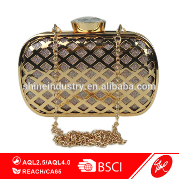 Gorgeous Rhinestone Metal Box Chain Evening Bag