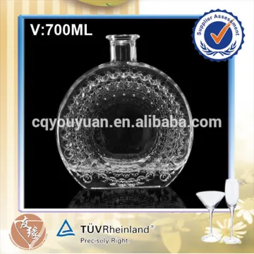 Cork Top Clear 700ML Flat Glass Brandy Bottle Round Whiskey Bottle