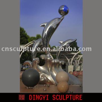 outdoor sculpture,metal dolphin sculpture