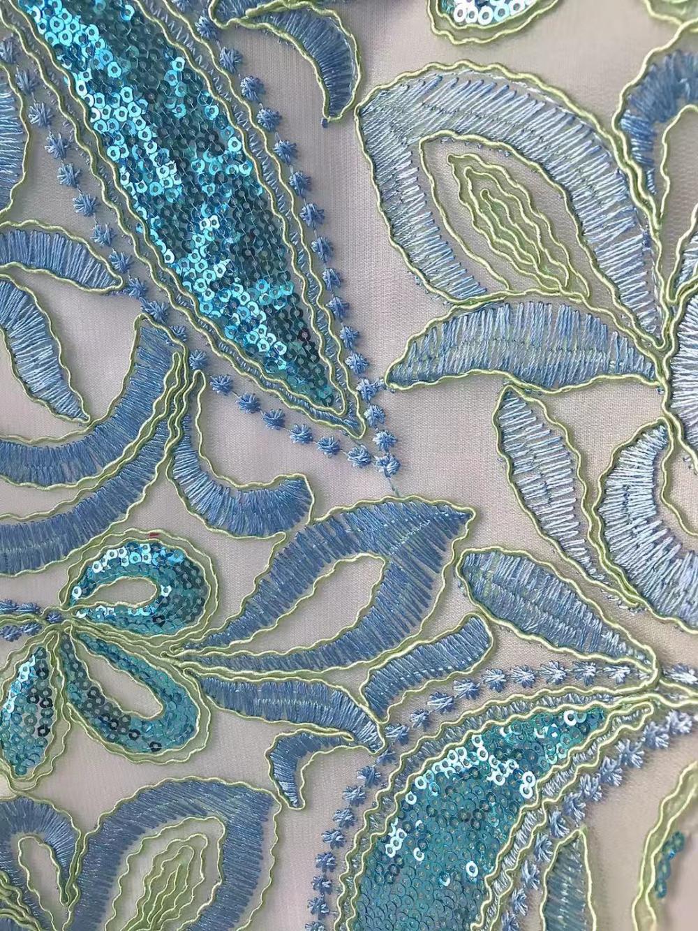 sequin cord plain flat colorful foliage embroidery fabric