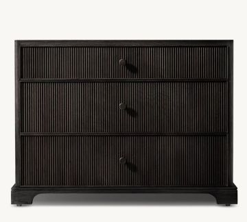 Contemporain Geneviève Reeded Solid Oak 3 Diroir Tableau de nuit