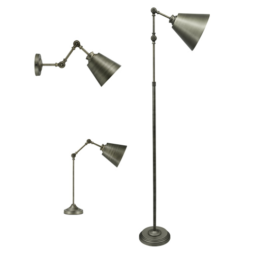 Candeeiro de mesa de metal com braço ajustável e latão antigo para sala de estar