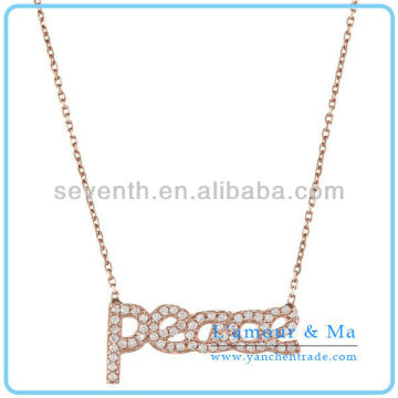 Peace Letter Style Jewelry Necklace Rhodium/Gold Plated CZ Diamond Brass Pendant Fashion Necklace