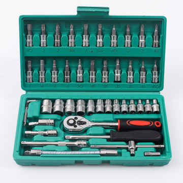 Kit Pembaikan Auto 46pcs: Alat tangan sepana soket yang ditetapkan dengan kotak mudah alih