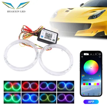 RGB LED Headlight Lights with Sequential Turn Signal - Car Angel Eyes Haro Rings APP Control 95mm 12-24V