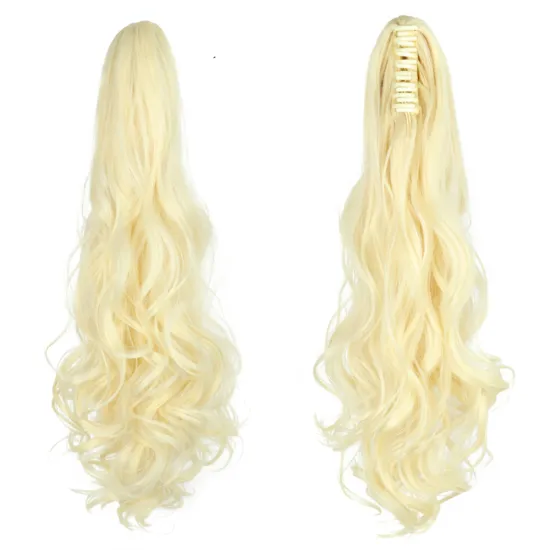 Wholesale Grey Curl Natural Wave Claw-Clip Drawstring Ponytail Extension Hairpiece Synthetic Hair Ponytails For Women Girl