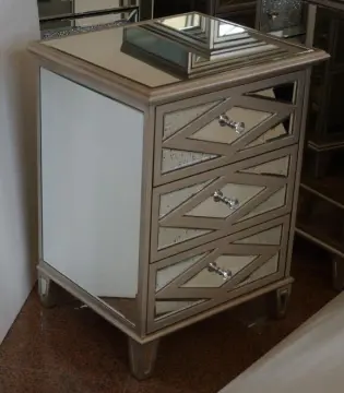 Antique Gold MDF Mirrored 3 Drawer Bedside