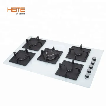 White Glass 5 Burner Gas Hob with 36 Inch Cooktop - 8mm Thickness