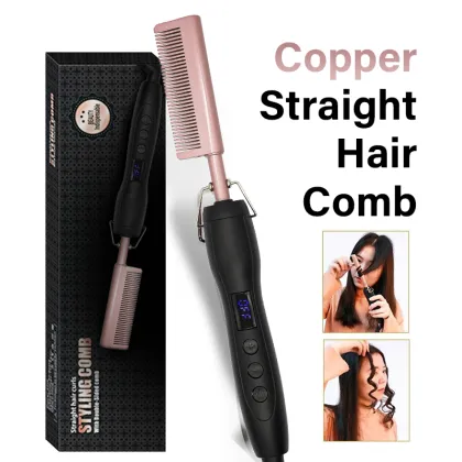 Copper Comb Metal Flat Iron Electric Hot Comb Hair Straightener