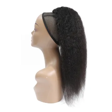 Brazilian Human Hair Kinky Straight Ponytail 100% Human Hair Drawstring Ponytail with Clips in for Women Brazilian Remy Hair