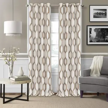Printed Grommet Top Black Out Curtain: Linen Look Door Window Curtain