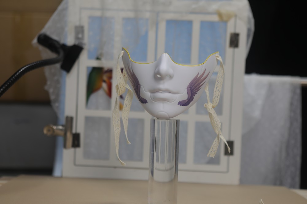 Purple Wing Print White Half Masquerade Mask