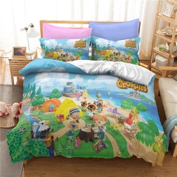 3D Cartoon Queen King Size Bedding Set Animal Crossing Game Printing Duvet Cover Comforter Cover Set Bedclothes for Kids Adults