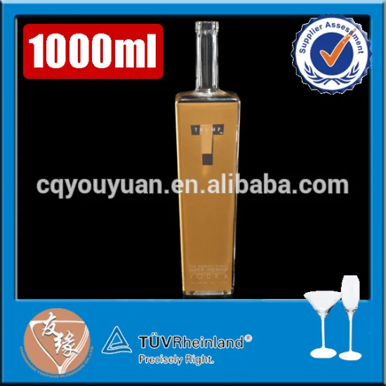 Empty Cork Top High Flint Glass Spirits Gold Decal Vodka GLass 1 Liter Bottle with Stoppre