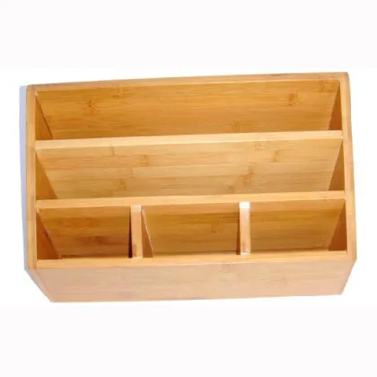 Bamboo stationery holder with 5 compartment