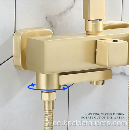 Gebürstetes goldenes Badezimmer Quadratkopf Dusche Wasserhahn