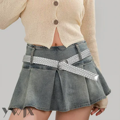 White handmade woven patent leather belt