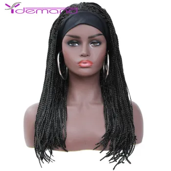 Wholesale Headband Black Hair Wigs Synthetic BOX Braids Medium Long 18" Machine-made Wig For Women Y Demand