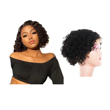 Wholesale Bob Closure Summer Wigs Natural Black Short Curly Brazilian T part Raw Virgin Hair Pixie Cut Lace Front Wigs
