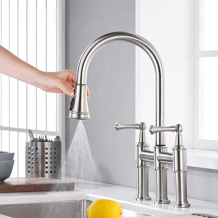 Highly Recommend Good Sales Double Bridge Kitchen Faucet