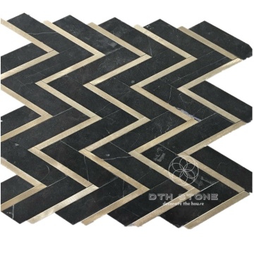Nero Marquina Marble Mix Aluminiumlegierung Mosaikfliesen - Chevron -Muster