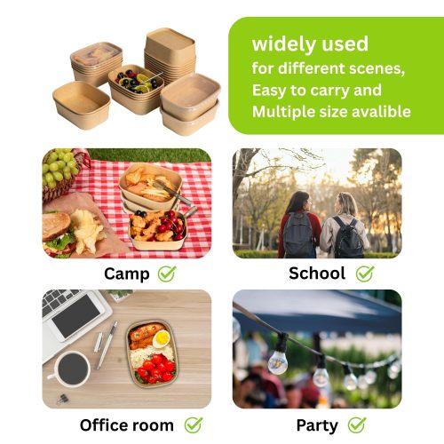 Biodegradable Kraft Paper Rectangular Bowl for Takeaway