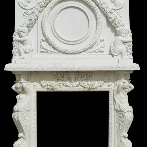 Hand-Carved White Marble Mantel Ornate Décor