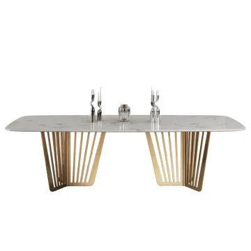 Luxury Gold Legs 8 Seater Marble Dining Table Set