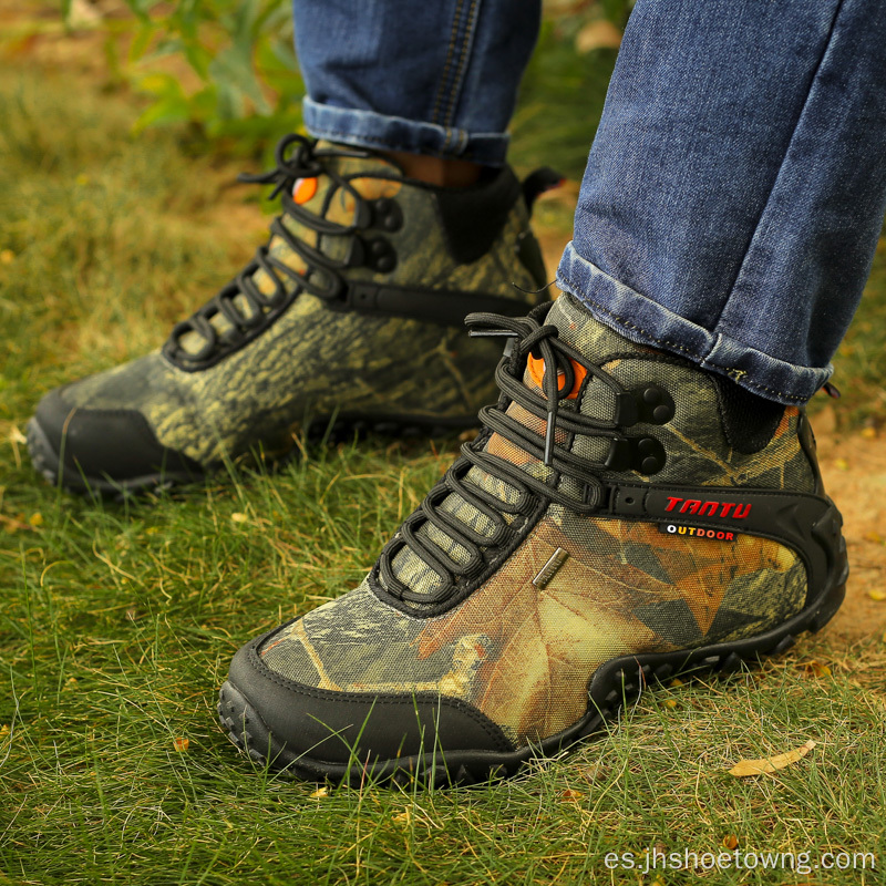 Zapatos de camuflaje para caminar al aire libre de caña alta