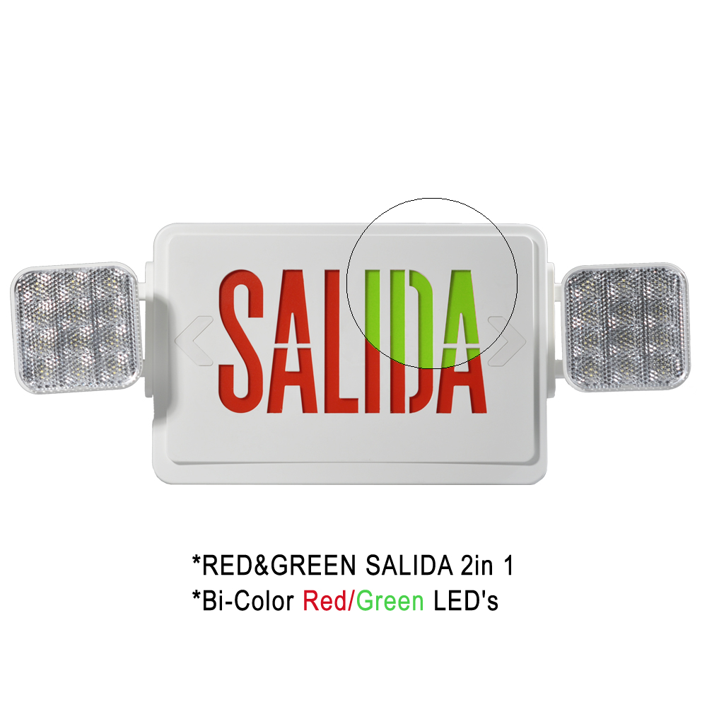 Combo de luz de emergencia LED bicolor con signo de salida