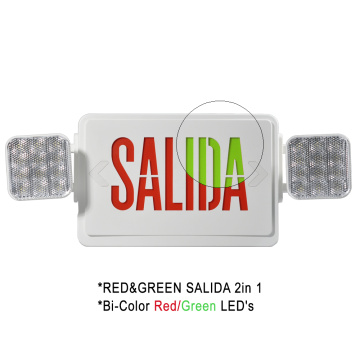 Combo de luz de emergencia LED bicolor con signo de salida