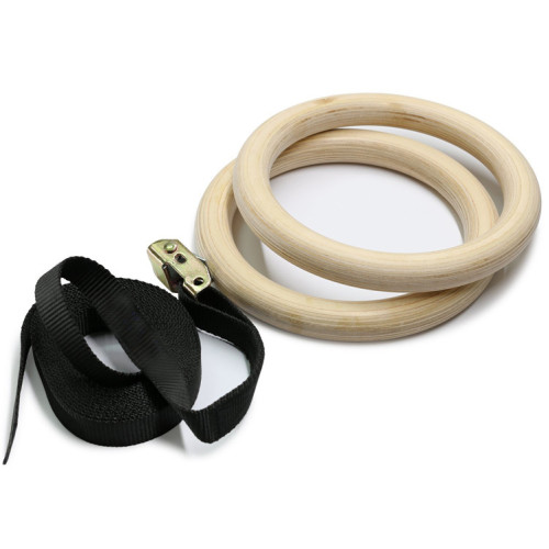 wooden gymnastics gym rings with adjustable straps