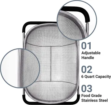 Stainless Steel Extensible Mesh kitchen drain basket Fruit Vegetable Colander Strainer