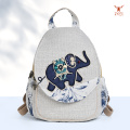 Mochila de lino y algodón con elefante tejido étnico para viajes informales