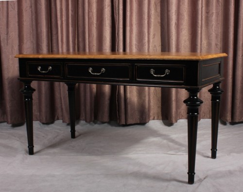 French Antique Apperance Black Painted Writing Table with Drawers