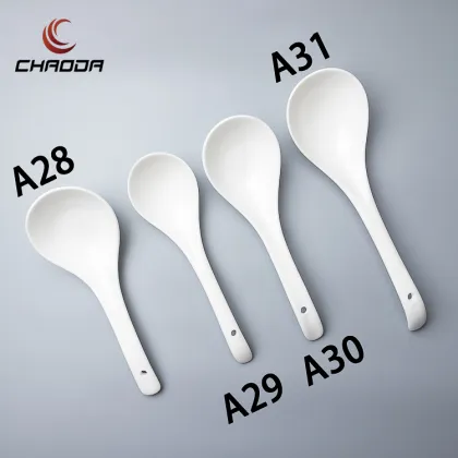 22cm Pure White Ceramic Soup Spoon - Family Soup Ladle