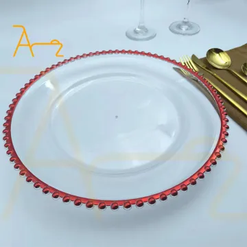 Wholesale Order for 13 Inch Clear Rose Gold and Silver Beaded Plastic Charger Plates - Perfect Wedding Decoration