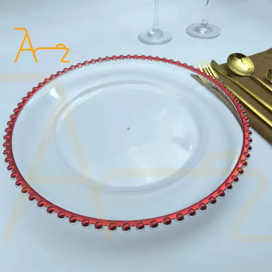 Wholesale Order for 13 Inch Clear Rose Gold and Silver Beaded Plastic Charger Plates - Perfect Wedding Decoration