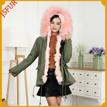Army Green Raccoon Fur Collar Winter Coat Parka Fur Jacket
