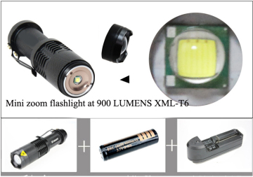 900 Lumens Brightness CREE T6 LED Mini Zoom Flash Light