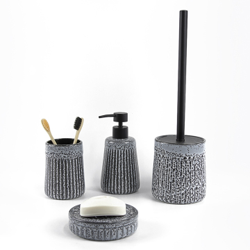 Sleek Grey Marble-Look Ceramic Bathroom Kit with All Essentials