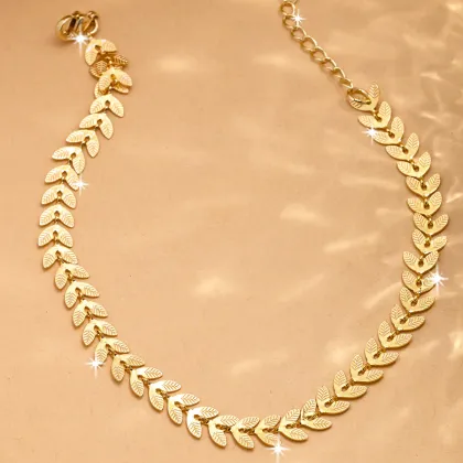 18K Gold Leaf Arrow Chain Anklet - Bohemian Stainless Steel Beach Jewellery for Women