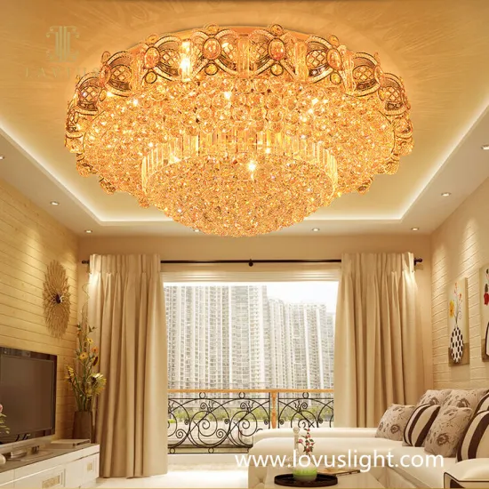 Golden yellow large ceiling chandelier Multi-layer large disc chandelier Hotel lobby villa living room chandelier