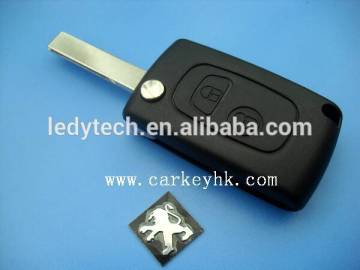 Top quality Peugeot 2 buttons flip car key shell with groove 407 blade
